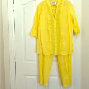 100% linen yellow pant suit